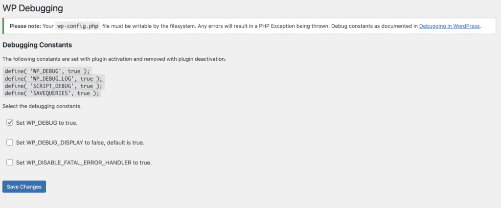wp_debugging constants